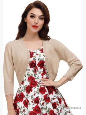 3/4 Sleeve Knit Cropped Cardigan Bolero Shrug Open Front